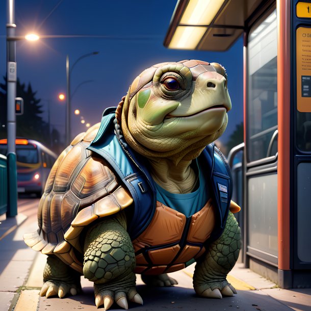 Illustration d'une tortue dans un gilet sur l'arrêt de bus