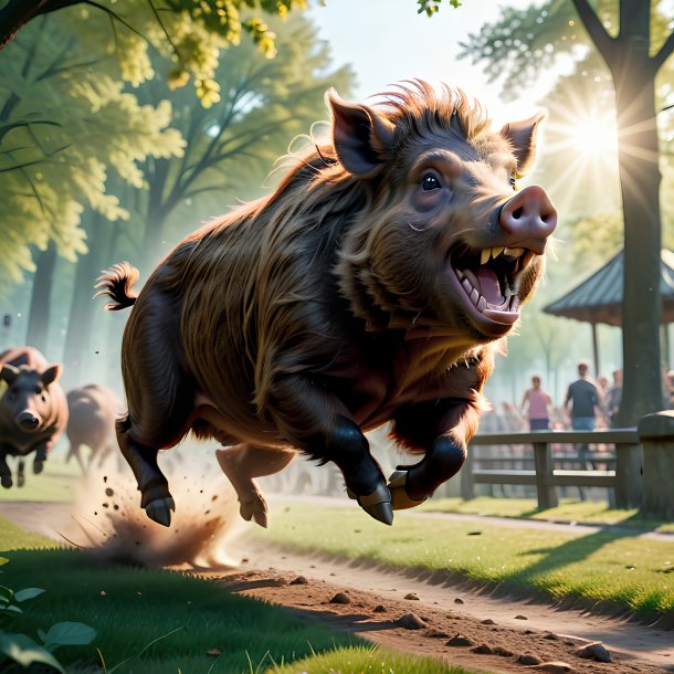 Picture of a jumping of a boar in the park