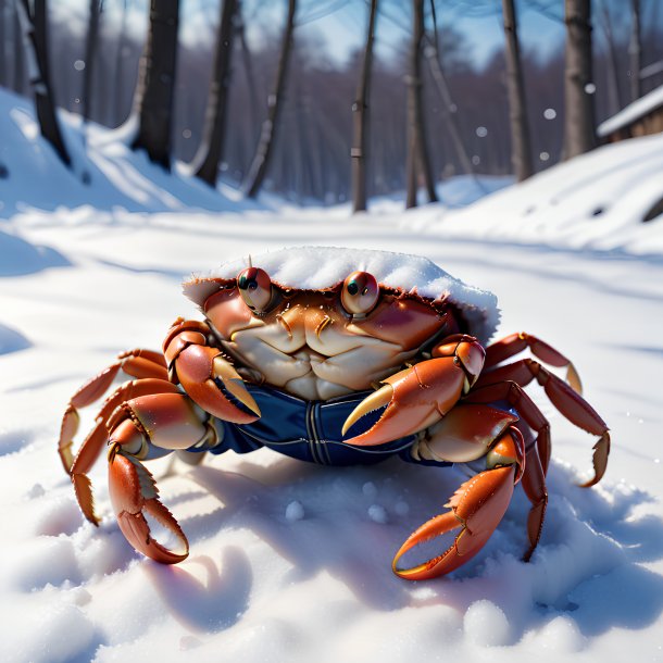 Photo of a crab in a trousers in the snow