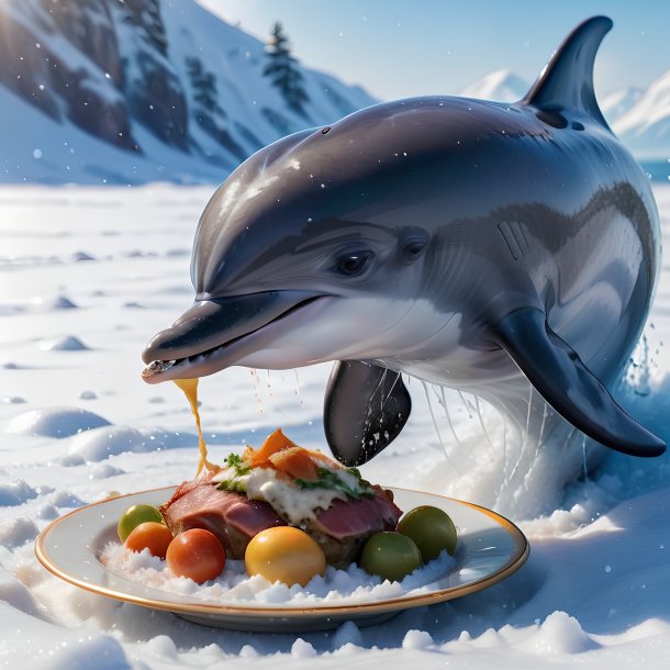 Pic of a eating of a dolphin in the snow