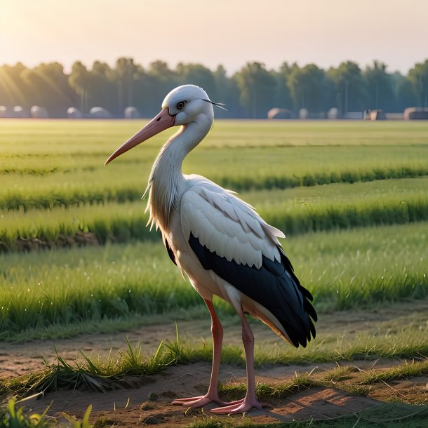 Photo of a waiting of a stork on the field