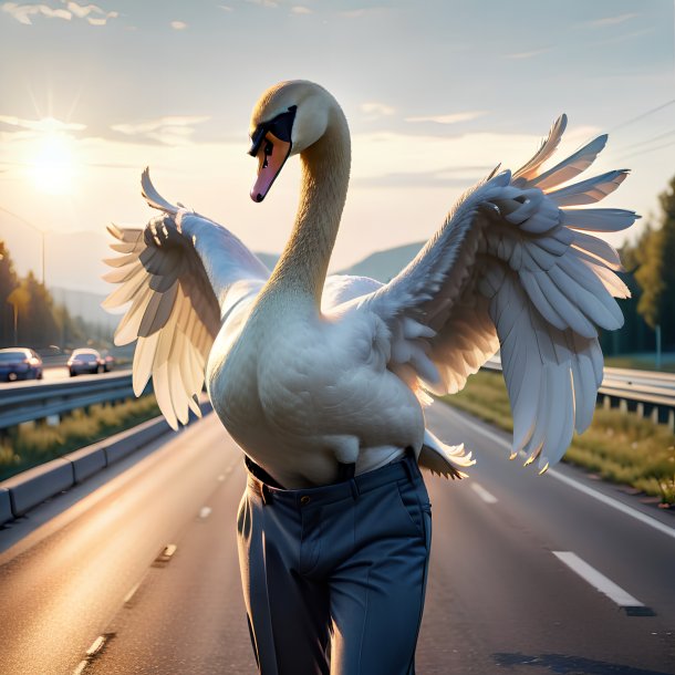 Pic of a swan in a trousers on the highway