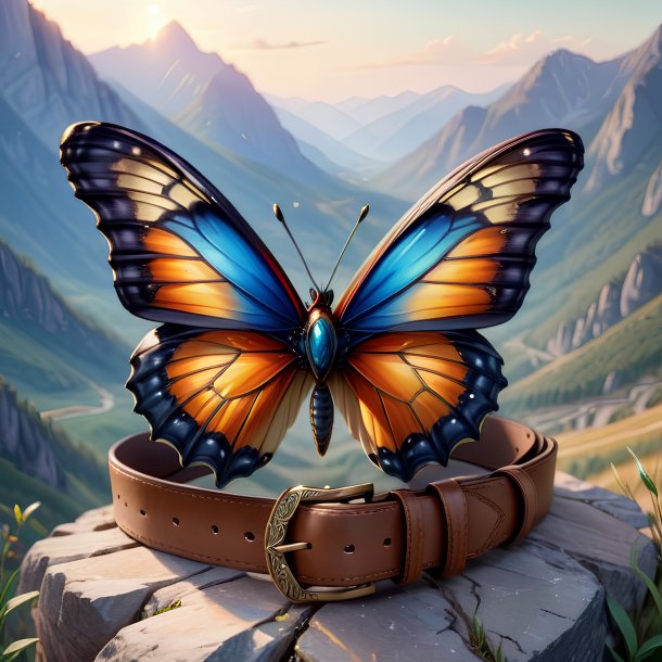 Drawing of a butterfly in a belt in the mountains