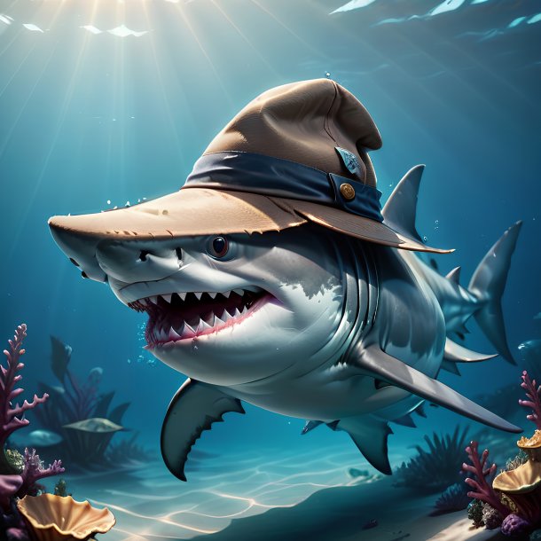 Illustration of a shark in a hat in the water