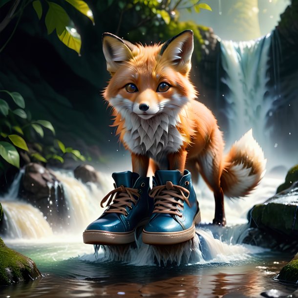 Pic d'un renard dans une chaussure dans la cascade