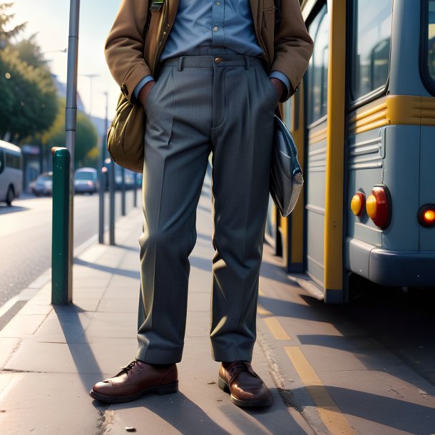 Imagem de uma sardinha em uma calça no ponto de ônibus