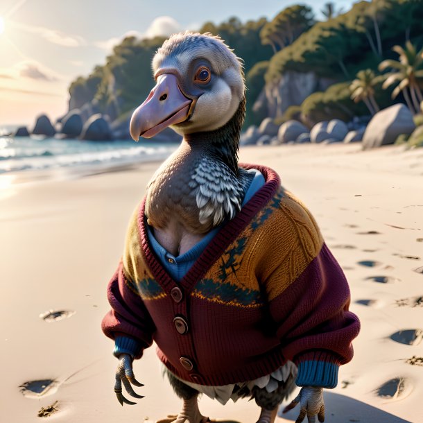 Image d'un dodo dans un pull sur la plage