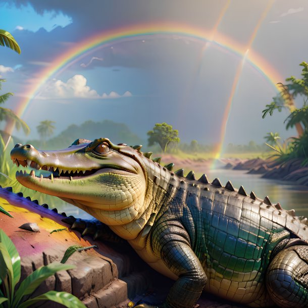 Imagem de um descanso de um crocodilo no arco-íris