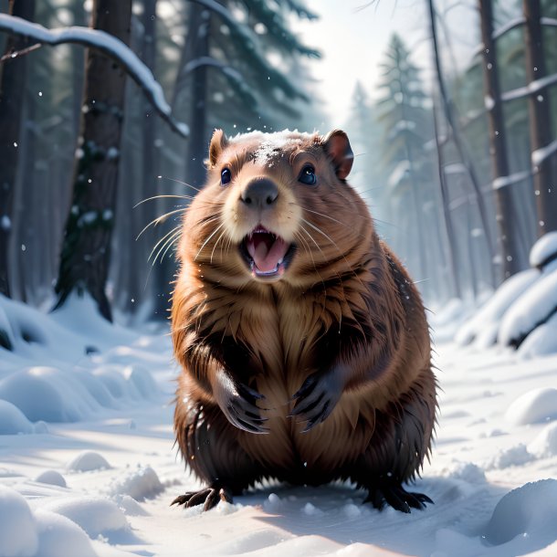 Pic of a threatening of a beaver in the snow