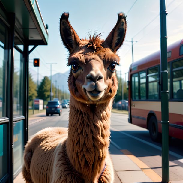 Imagem de uma ameaça de uma lhama na parada de ônibus