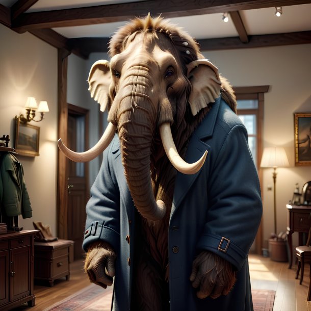 Image of a mammoth in a coat in the house