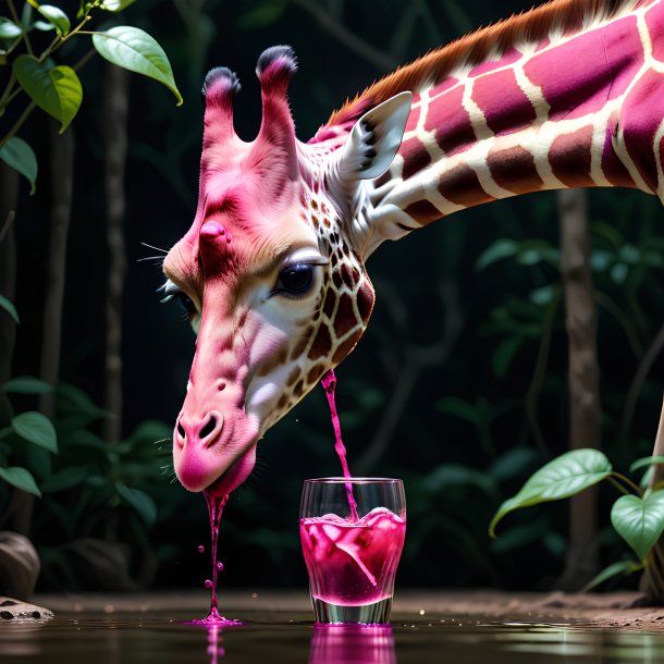 Image of a fuchsia drinking giraffe