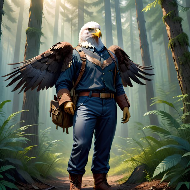 Illustration of a eagle in a trousers in the forest