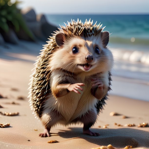 Pic of a dancing of a hedgehog on the beach