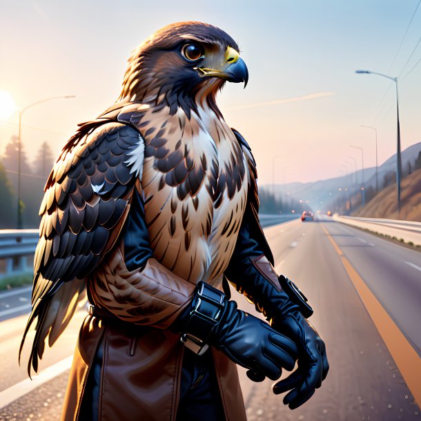 Illustration of a hawk in a gloves on the highway