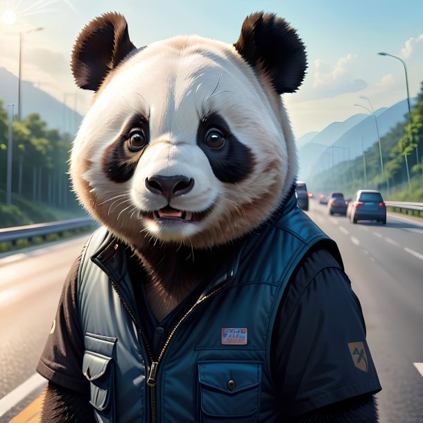 Illustration of a giant panda in a vest on the highway