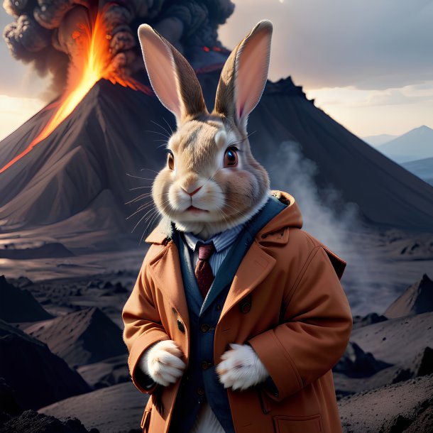 Picture of a rabbit in a coat in the volcano