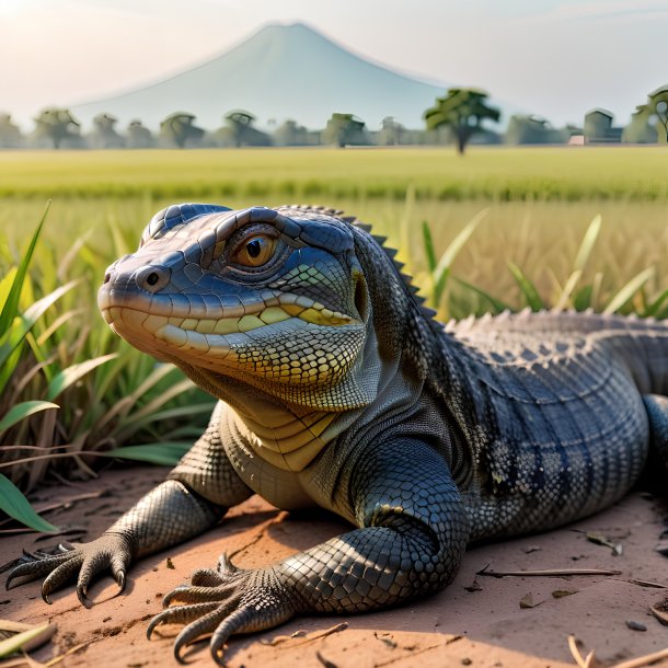 De um descanso de um lagarto monitor no campo