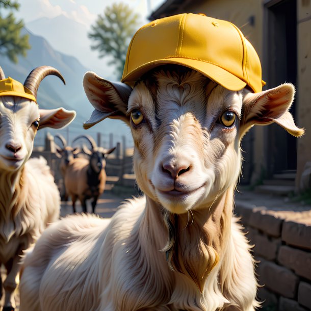 Foto de una cabra en un gorro amarillo