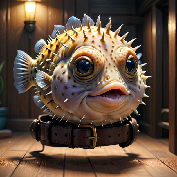 Drawing of a pufferfish in a belt in the house