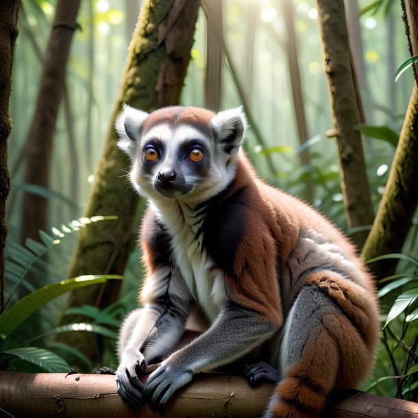 Image of a resting of a lemur in the forest