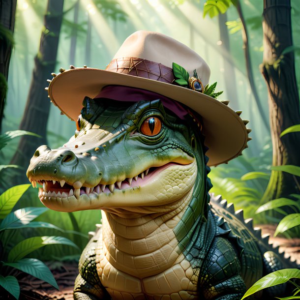 Image of a crocodile in a hat in the forest