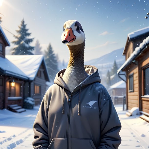 Drawing of a goose in a hoodie in the snow