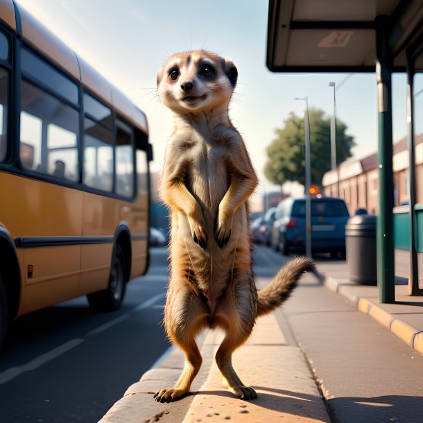 Image of a jumping of a meerkat on the bus stop