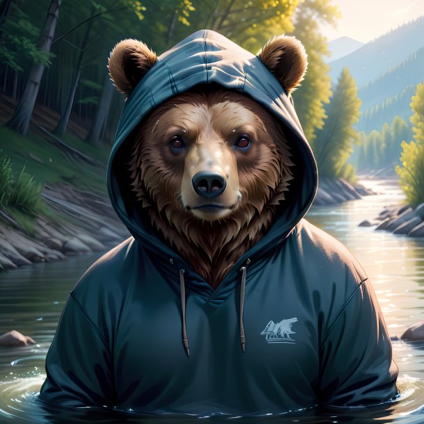 Drawing of a bear in a hoodie in the river