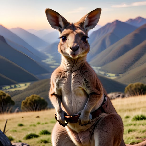 Foto de um canguru em um cinto nas montanhas