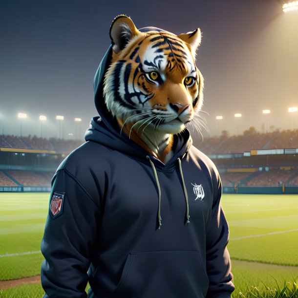 Image of a tiger in a hoodie on the field