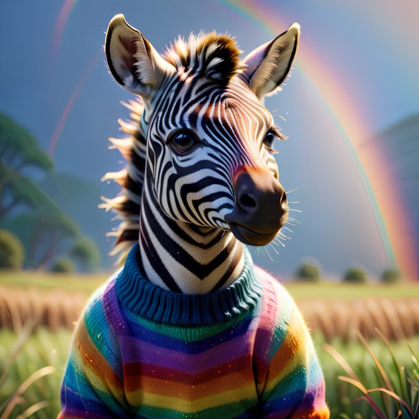 Pic of a zebra in a sweater on the rainbow