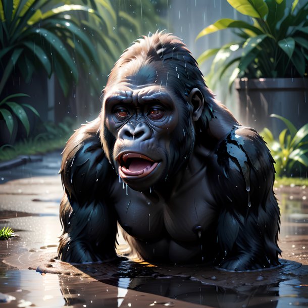 Pic of a crying of a gorilla in the puddle