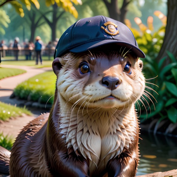 Pic d'une loutre dans une casquette dans le parc