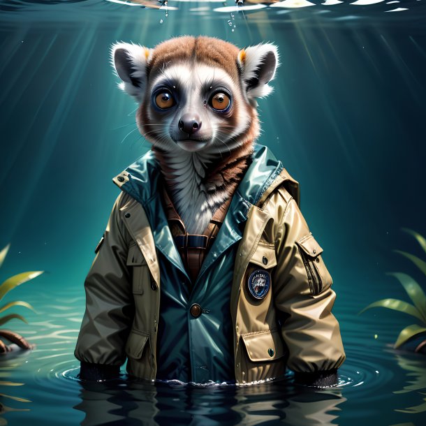 Illustration of a lemur in a jacket in the water