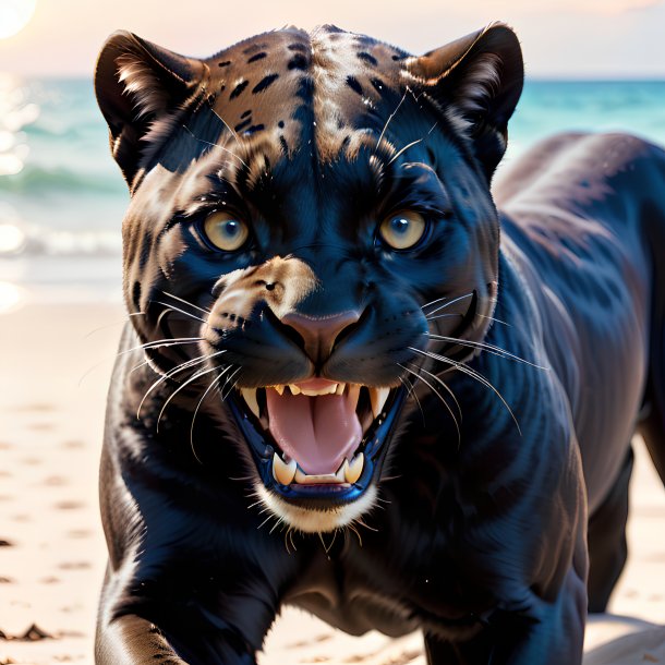 Picture of a smiling of a panther on the beach