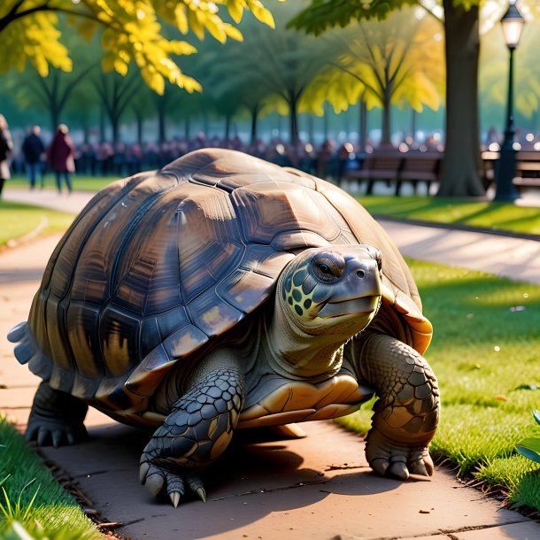 Foto de una tortuga en un abrigo en el parque