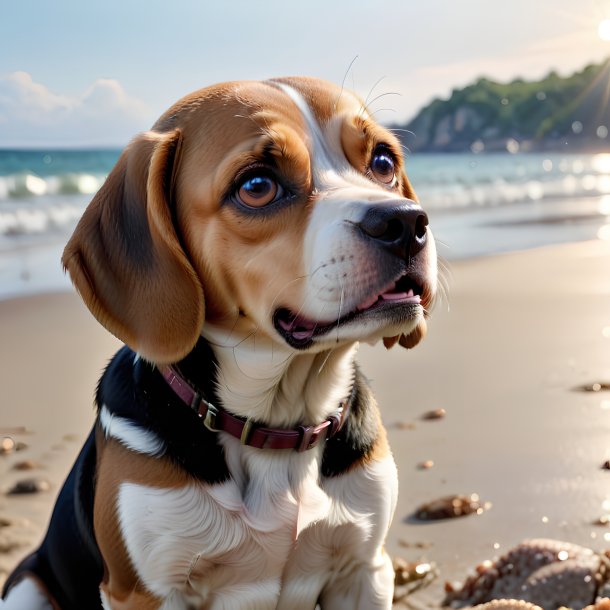 Imagen de un llanto de un beagle en la playa