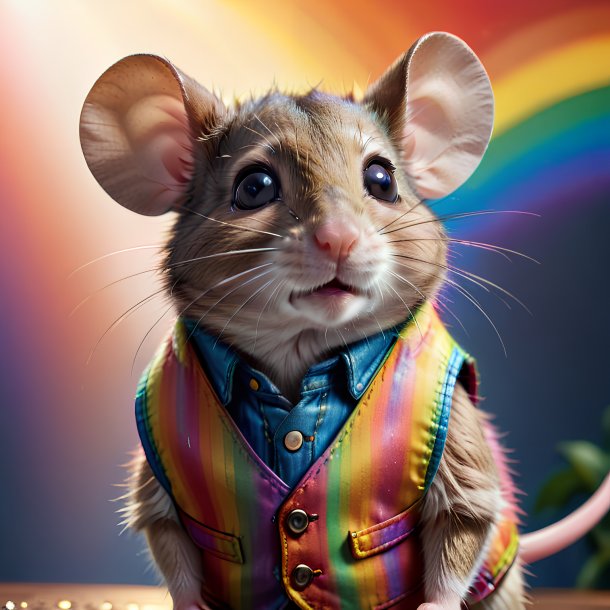 Photo d'une souris dans un gilet sur l'arc-en-ciel