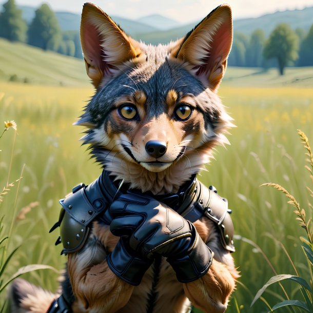 Image of a jackal in a gloves in the meadow