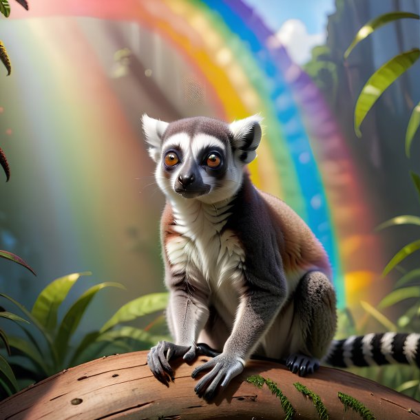 Image of a playing of a lemur on the rainbow