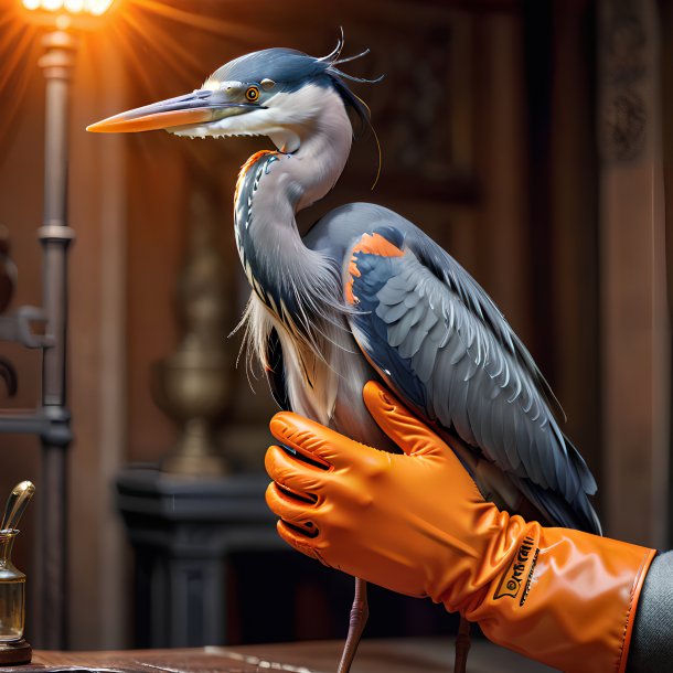 Imagen de una garza en guantes naranja