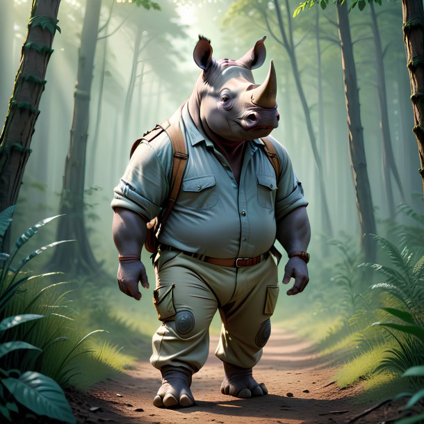 Picture of a rhinoceros in a trousers in the forest