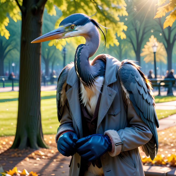 Image of a heron in a gloves in the park