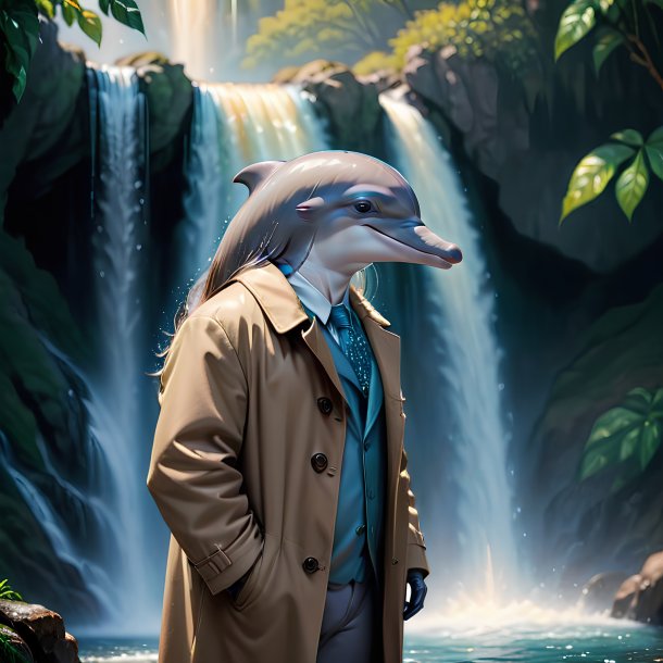 Image of a dolphin in a coat in the waterfall