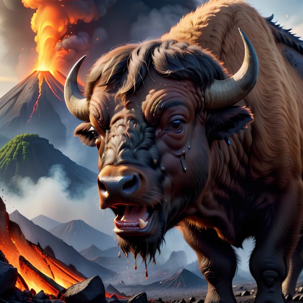 Picture of a crying of a buffalo in the volcano