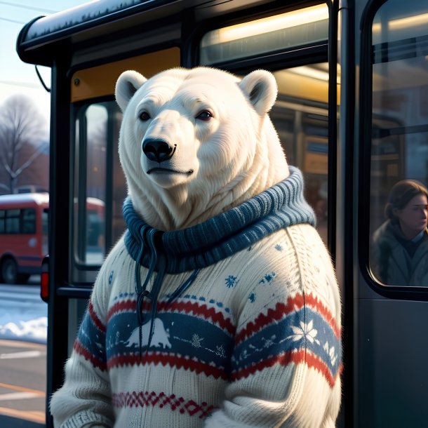 Desenho de um urso polar em um suéter no ponto de ônibus