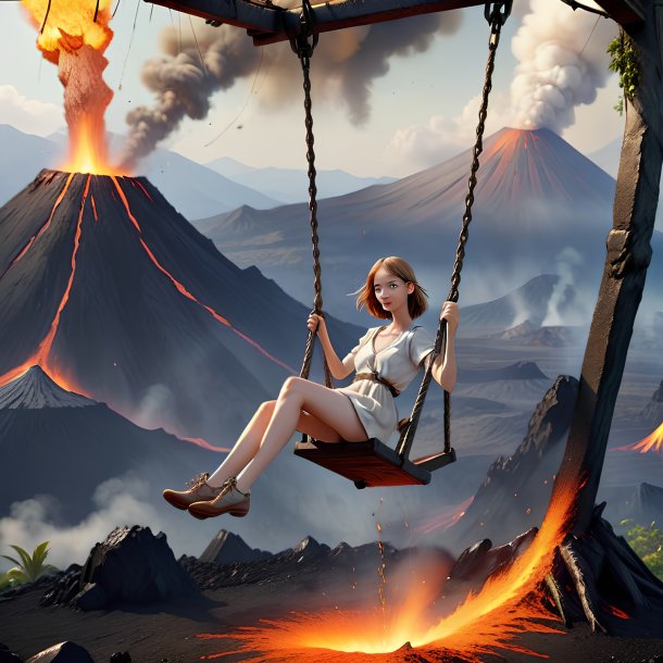 Image of a swinging on a swing of a stork in the volcano