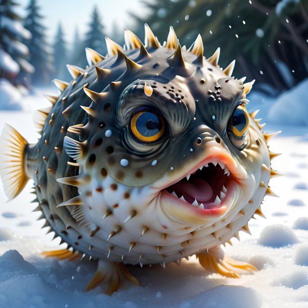 Pic of a angry of a pufferfish in the snow