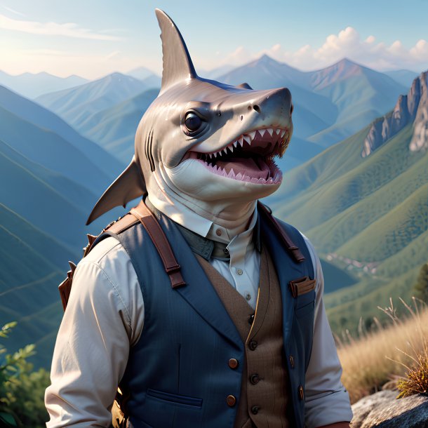 Pic of a hammerhead shark in a vest in the mountains